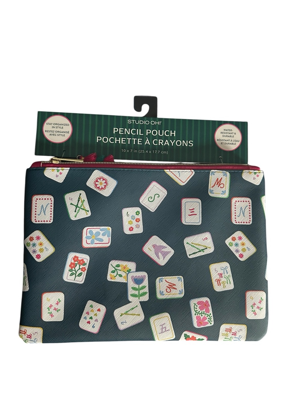 NEW 7.5”x10” Mahjong pouch, navy blue, tasseled zipper closure